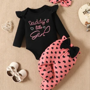 3Pcs Outfits Infant Newborn Baby Girl Spring Autumn Ribbed Solid Clothes Sets Ruffles Long Sleeve Bodysuits + Pants + Headband