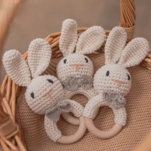 Baby Rattle Crochet Amigurumi Bunny Rattle Bell Newborn Knitting Gym Toy Educational Teether Baby Mobile Rattle Toy 0-12 Months