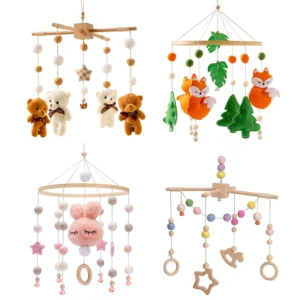 Baby Rattles Crib Mobiles Toy Rabbit Bear Pendant Animal Fox Bed Bell Rotating Music Rattles For Cots Projection Infant Gift Toy