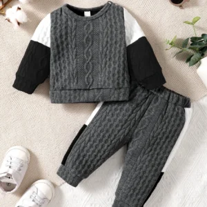 Boys' Winter Home Casual Shoulder Buckle Long Sleeve Thick Silk Cotton White Black Grey Stitching Long Sleeve Boys' Fashion Set