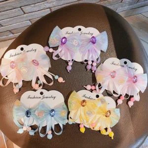 Butterfly Ribbon Hair Clips for Girls No Harm Baby Diamond Hairpins Princess Colorful Small Girl Side Clip Girl Hair Accessoires