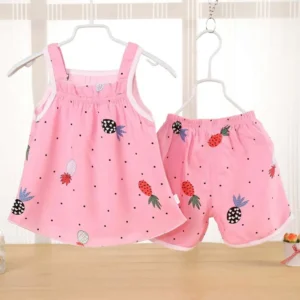  Free Shipping Summer Newborn Baby Girls Clothe Set Cartoon Print Kids Baby Vest+Shorts Suit 2Pcs Infant Baby Girls Print Clothe