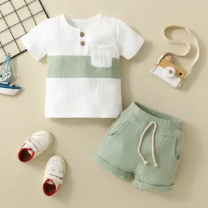 Infant Spring and Summer Festival Short Sleeve Unisex Patchwork Energetic Shorts Set Leisure Sports Series