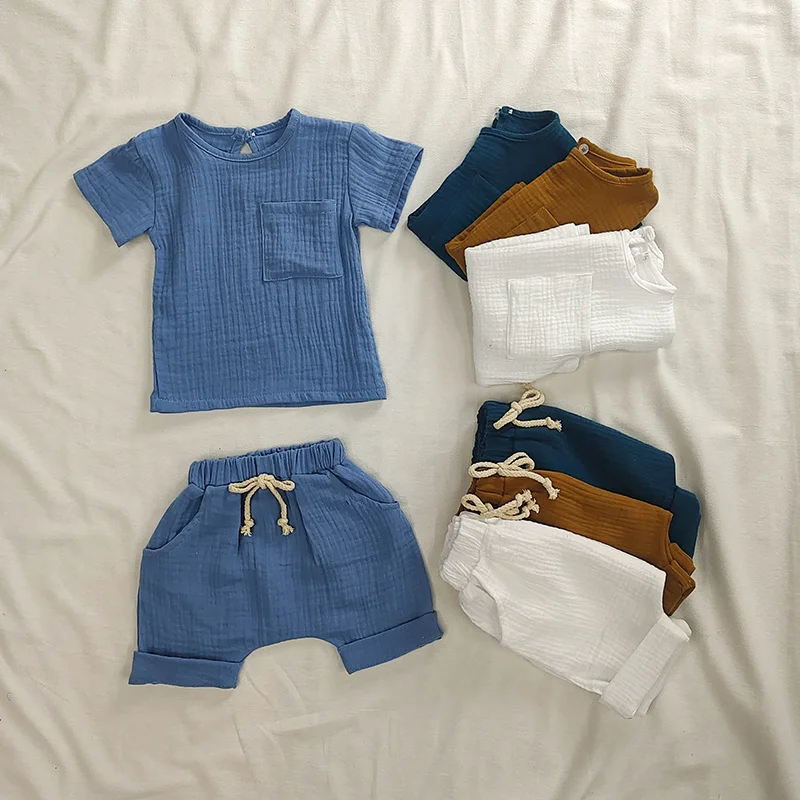 Organic-Cotton-Baby-Clothes-Set-Summer-Casual-Tops-Shorts-For-Boys-Girls-Set-Unisex-Toddlers-2