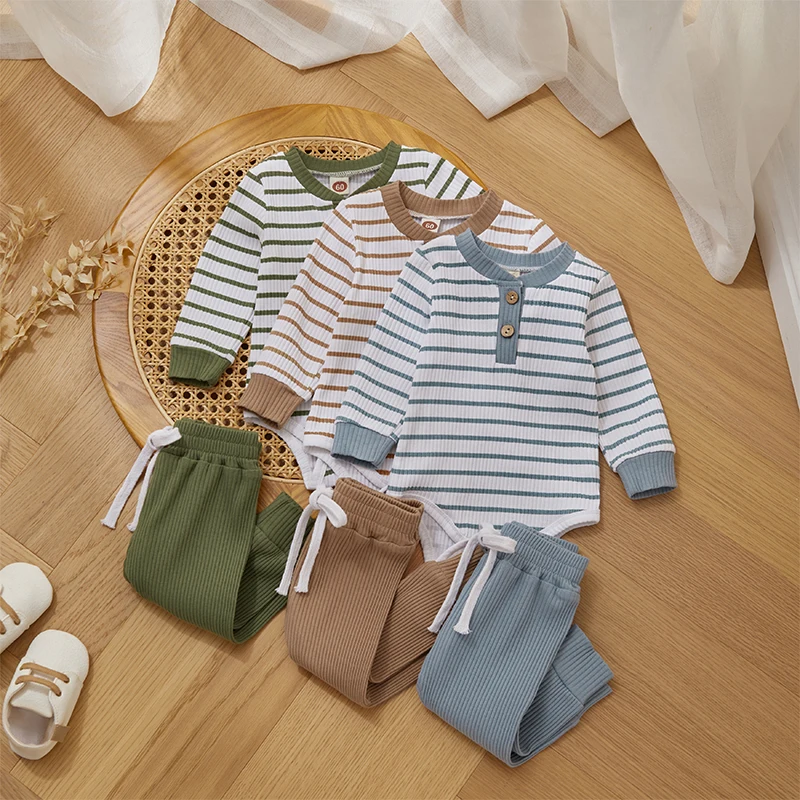 Ribbed-Stripe-New-Baby-Boy-Girls-Clothes-Fall-Toddler-Outfits-Long-Sleeve-Soft-Cotton-Romper-Pants-1