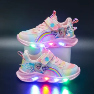 Sneakers Disney Frozen Girls Casual Shoes Up LED Light Cartoon Elsa Princess Shoes Baby Toddler Shoes Girl Present Free Shipping