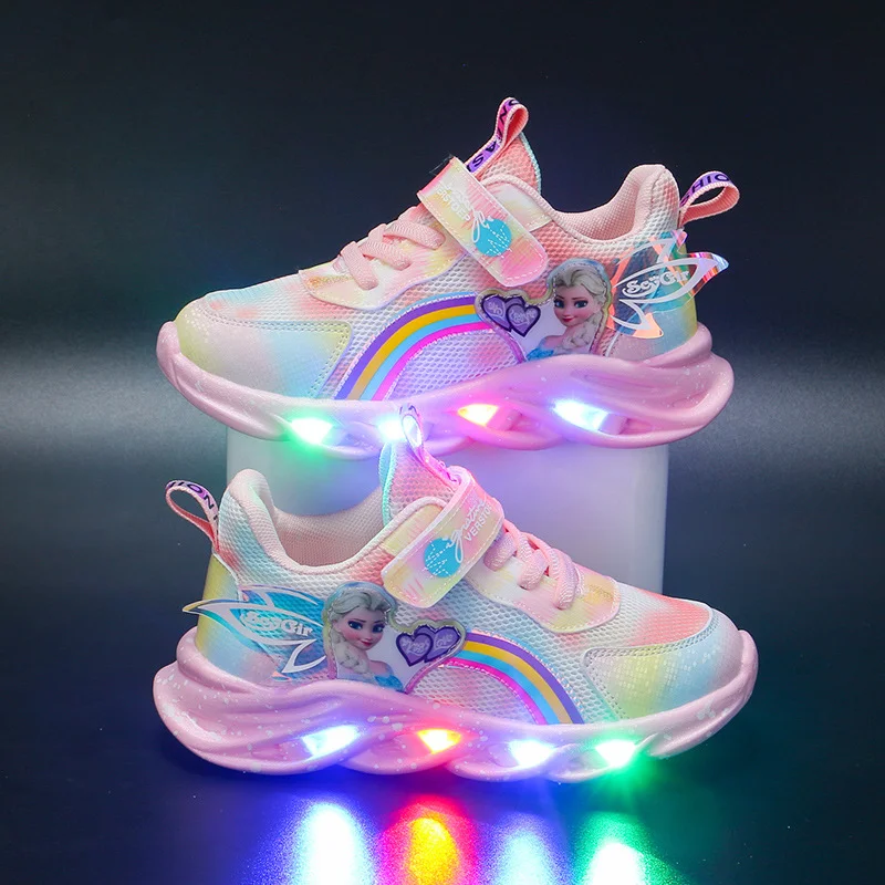 Sneakers-Disney-Frozen-Girls-Casual-Shoes-Up-LED-Light-Cartoon-Elsa-Princess-Shoes-Baby-Toddler-Shoes